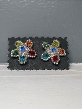 Huichol Beaded Flower Stud Earrings